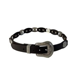 Silver and Brown Genuine Leather Women's Belt